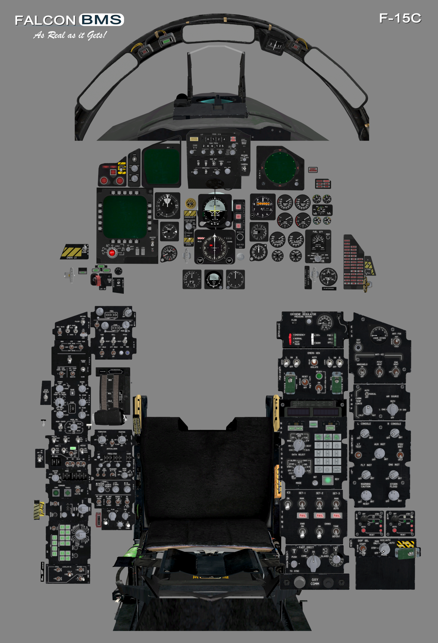 USAF F-15C Full Cockpit, from Falcon BMS by Benchmark Sims